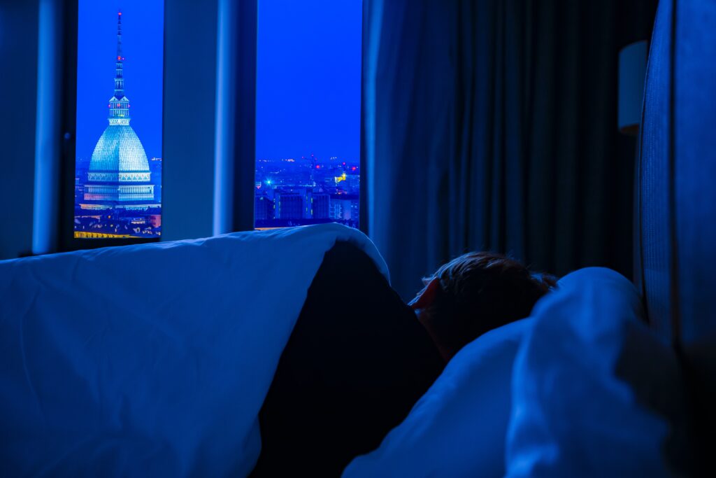 Picture showing a person sleeping in the night