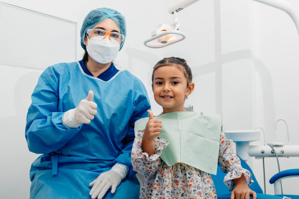 Picture showing a child at  the dental clinic