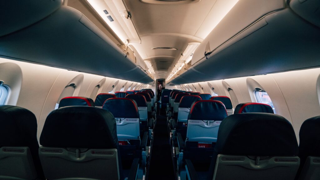 Picture showing the interior of a plane 